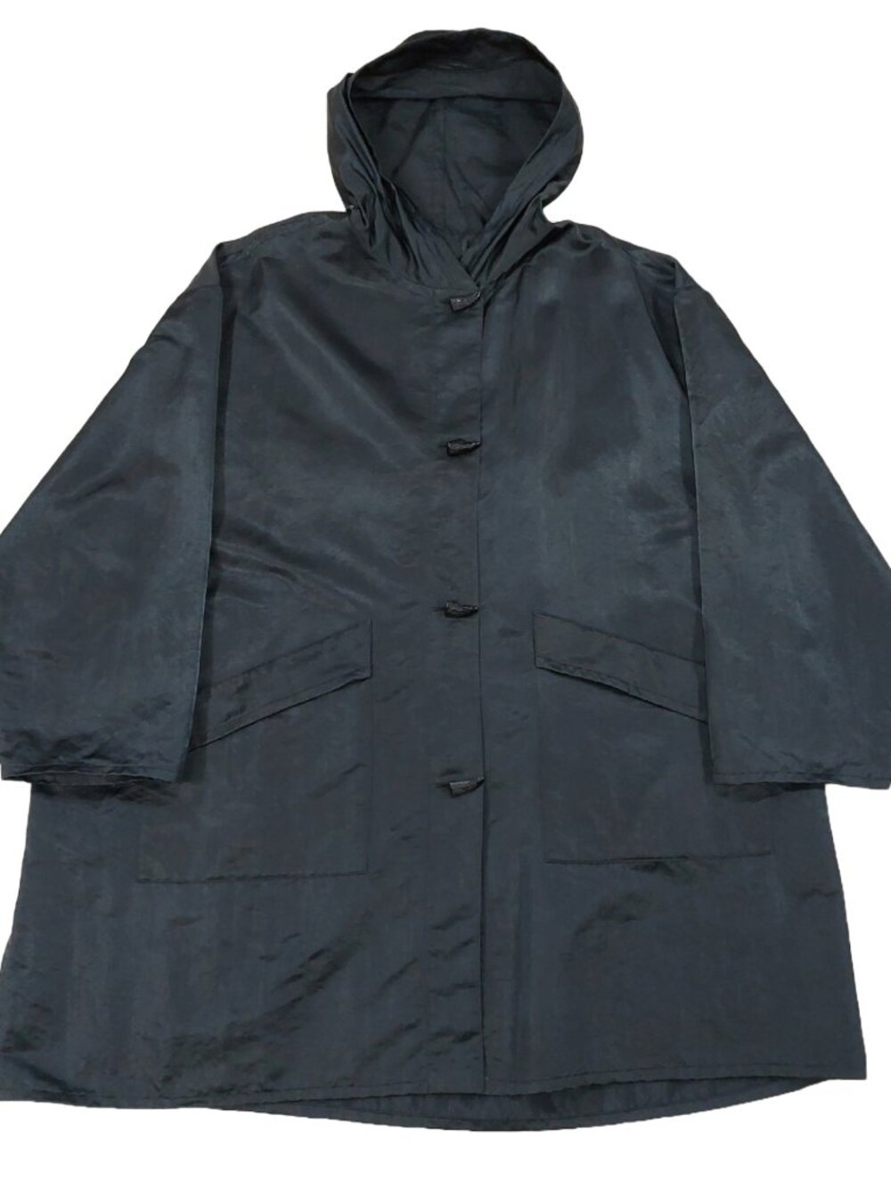 Linda Lundstrom Laparka Oversized Toggle Rain Coat Fits XXL? Hooded Black Satin